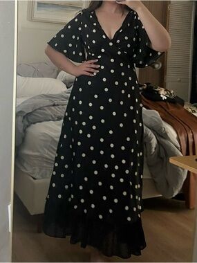 En Saison Black Maxi Dress with White Polka Dots